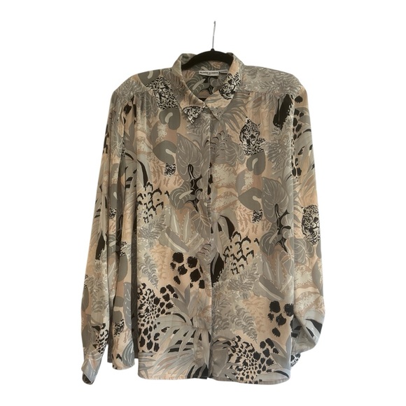 Alfred Dunner Tops - Alfred Dunner Blouse Women Plus 24W Animal Print Tan Gray Cats Secretary Vintage